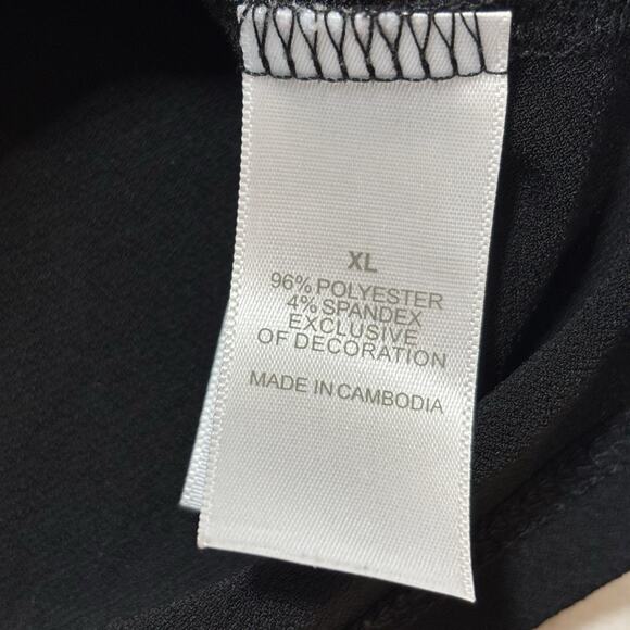 Bisou Bisou Black Pink Watercolor Floral Top Short Sleeve Lace Detail Artsy XL - Picture 5 of 8